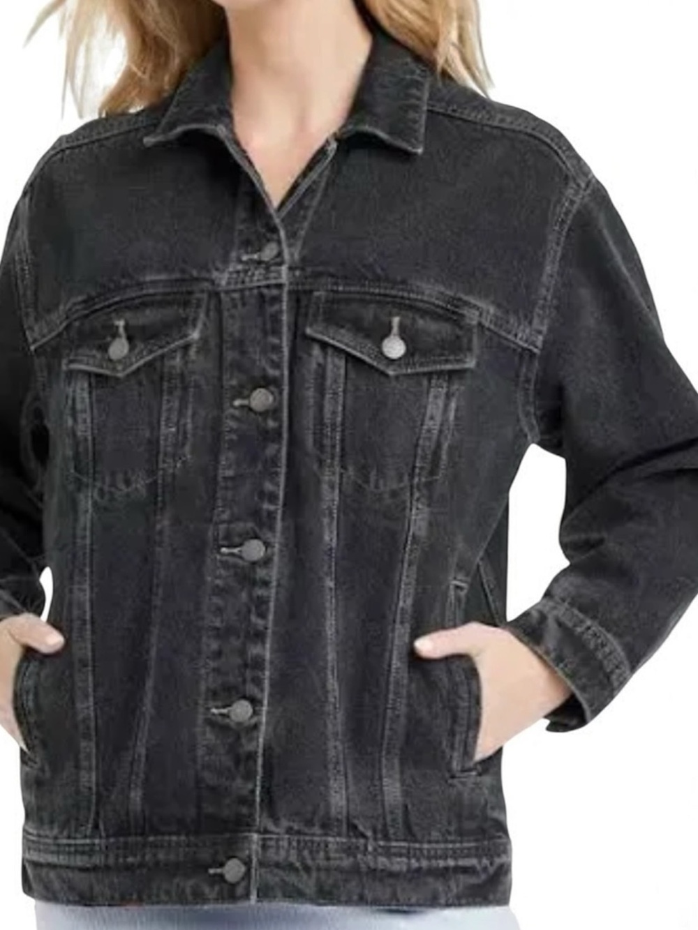 Forever 21 Black Distressed Jean Jacket